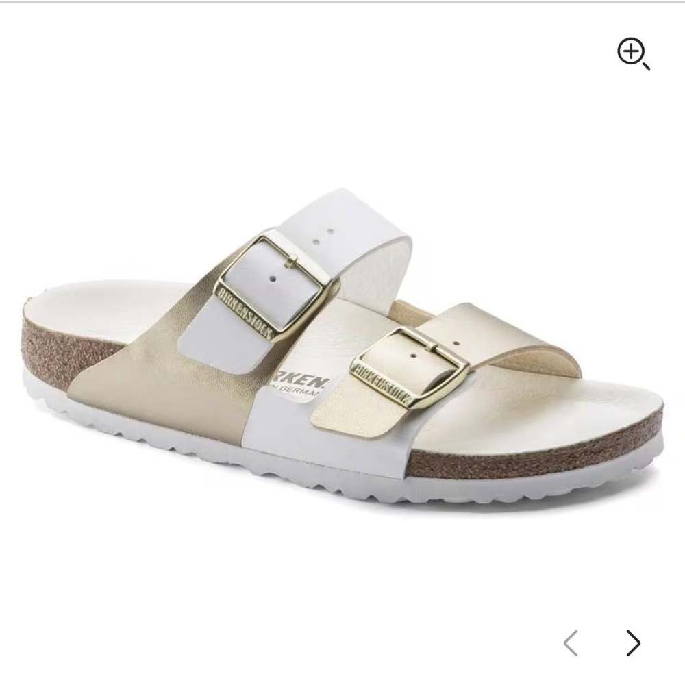 White/Gold Arizona Birkenstocks